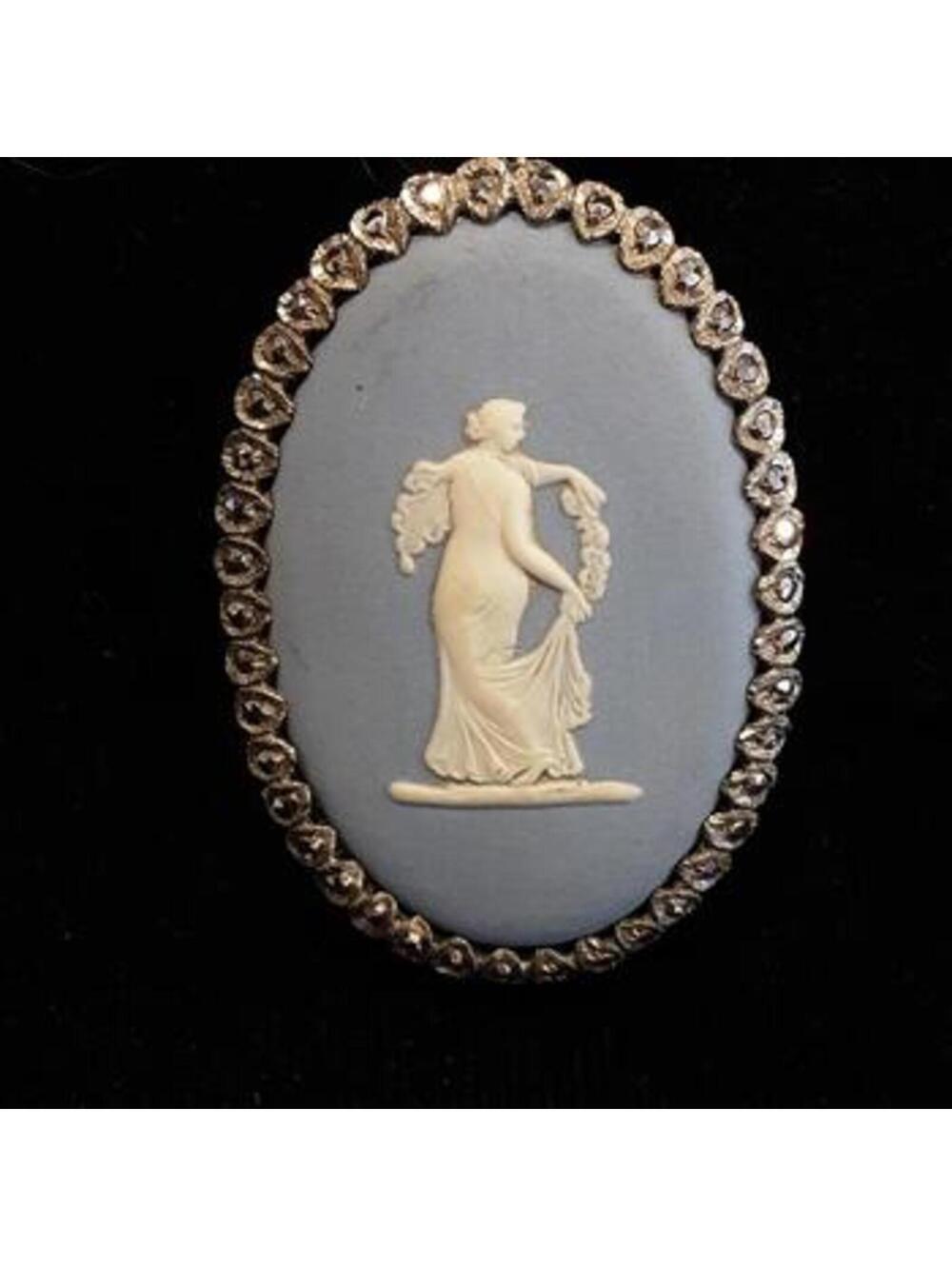 Cameo, Brooch, Wedgewood, Sterling Silver & Diamond Chips